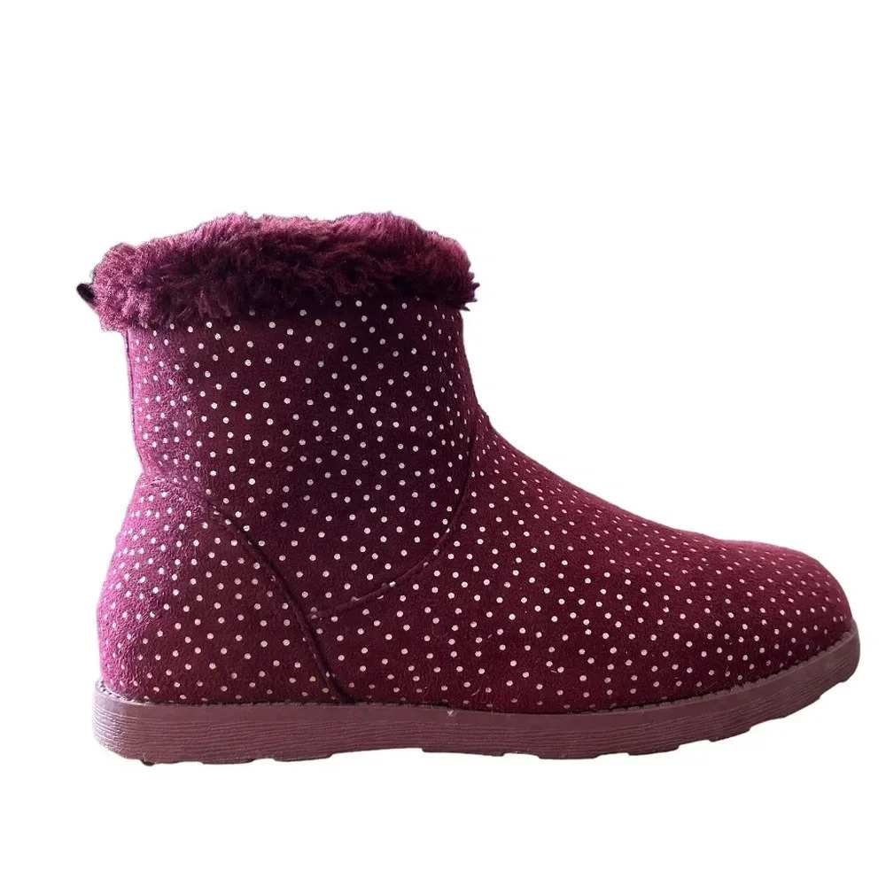 Cat & Jack Girls' Burgundy Red Silver‎ Dots Darby Faux Fur Winter Boot Sz 6